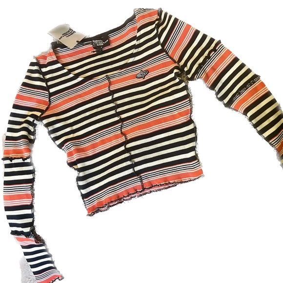 NWT New Striped Dolls Kill Stretch Thermal Lettuce Grunge Scoop neck Long Sleeve - Picture 4 of 8